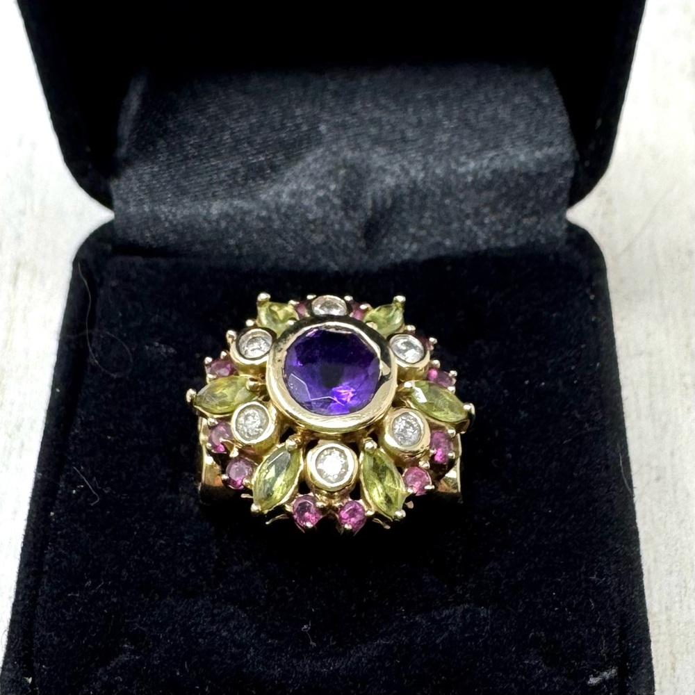 Solid 14K yellow gold gemstone ring, made in India, size ~7 - Picture 6 of 13
